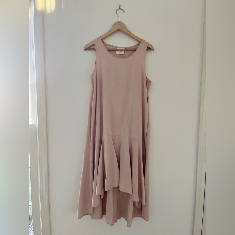 Anthropologie Blush Pink Sheath Dress with Hi-Lo Ruffle Hem